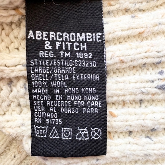 Y2K Abercrombie & Fitch Womens Wool Cable Knit V-Neck Pullover Sweater Cream - Picture 9 of 10